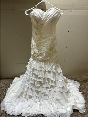 White Ruffled Wedding Dress with Lace